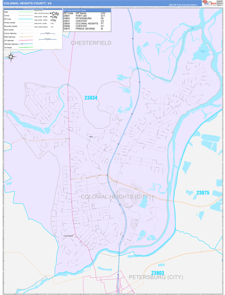 Colonial Heights County, VA Wall Map